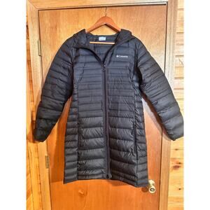 Women's Columbia Long Hooded Heat Seal 650-Fill Down Puff Jacket Black Medium